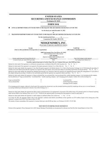 Thumbnail NeoGenomics
 10-K Annual Report 2022