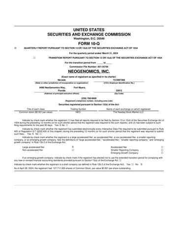 Thumbnail NeoGenomics
 10-Q Quarterly Report FY2024 