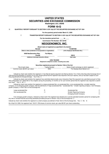 Thumbnail NeoGenomics
 10-Q Quarterly Report FY 