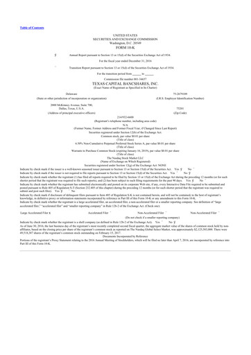 Miniature Texas Capital Bancshares 10-K Rapport annuel 2016