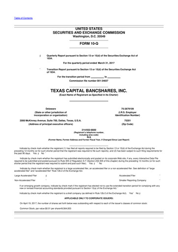 Thumbnail Texas Capital Bancshares 10-Q Quarterly Report FY2017 