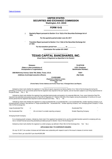 Thumbnail Texas Capital Bancshares 10-Q Quarterly Report FY2017 