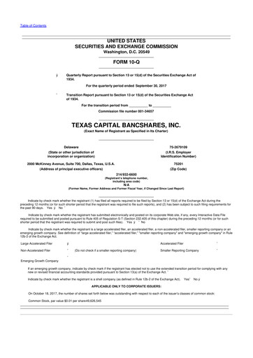 Thumbnail Texas Capital Bancshares 10-Q Quarterly Report FY2017 