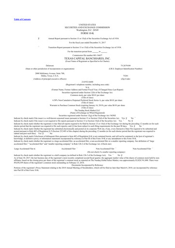Miniature Texas Capital Bancshares 10-K Rapport annuel 2017
