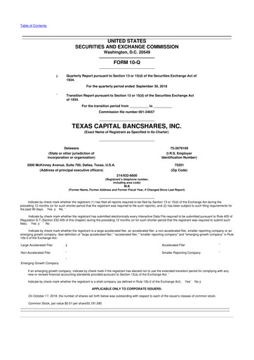 Thumbnail Texas Capital Bancshares 10-Q Quarterly Report FY2018 