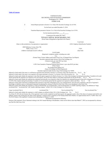 Miniature Texas Capital Bancshares 10-K Rapport annuel 2018