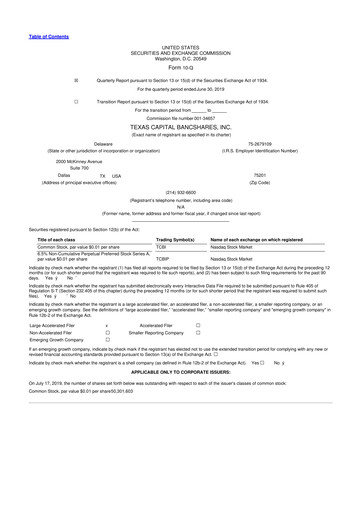 Thumbnail Texas Capital Bancshares 10-Q Quarterly Report FY2019 