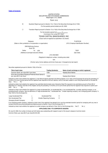 Thumbnail Texas Capital Bancshares 10-Q Quarterly Report FY2020 