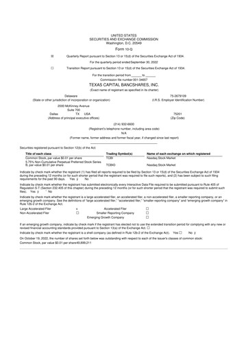 Thumbnail Texas Capital Bancshares 10-Q Quarterly Report FY2022 