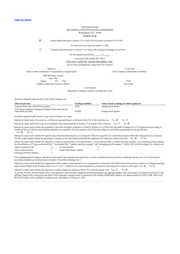 Miniature Texas Capital Bancshares 10-K Rapport annuel 2022