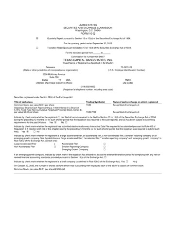 Thumbnail Texas Capital Bancshares 10-Q Quarterly Report FY2026 Q3