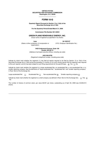 Thumbnail Green Plains 10-Q Quarterly Report FY 