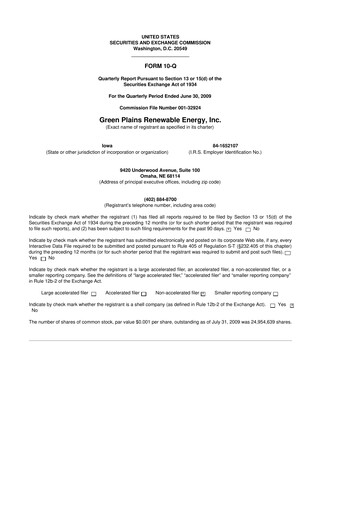 Thumbnail Green Plains 10-Q Quarterly Report FY 