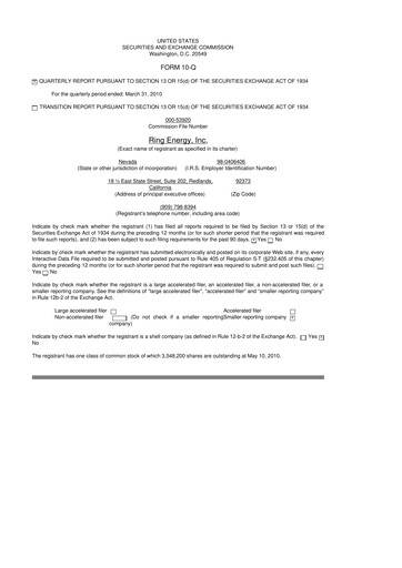 Vorschaubild Ring Energy
 10-Q Quartalsbericht  