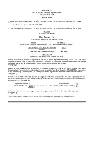 Vorschaubild Ring Energy
 10-Q Quartalsbericht  
