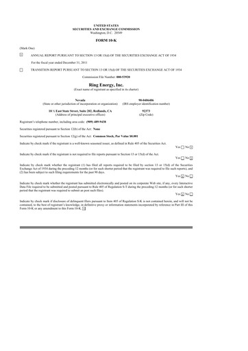 Thumbnail Ring Energy
 10-K Annual Report 2011