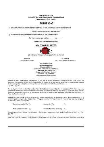 Vorschaubild VolitionRx 10-Q Quartalsbericht 2012 