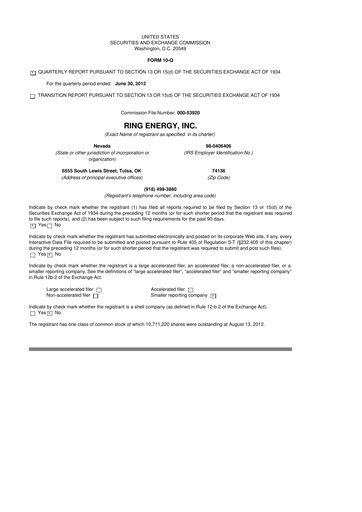 Vorschaubild Ring Energy
 10-Q Quartalsbericht  