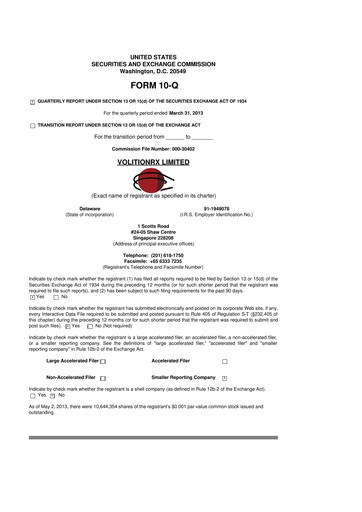 Vorschaubild VolitionRx 10-Q Quartalsbericht 2013 