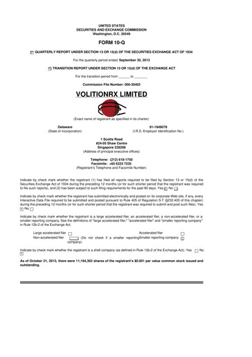 Vorschaubild VolitionRx 10-Q Quartalsbericht 2013 