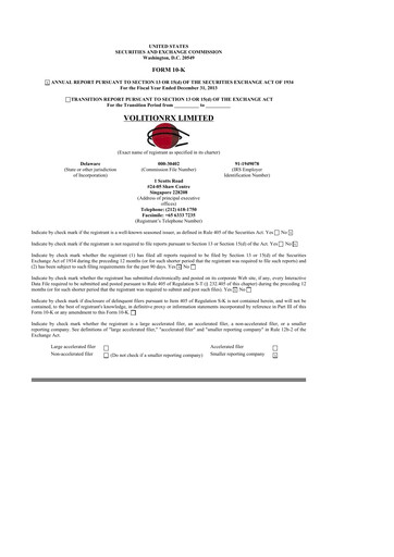 Thumbnail VolitionRx 10-K Annual Report 2013