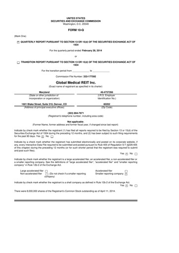 Vorschaubild Global Medical REIT
 10-Q Quartalsbericht 2014 