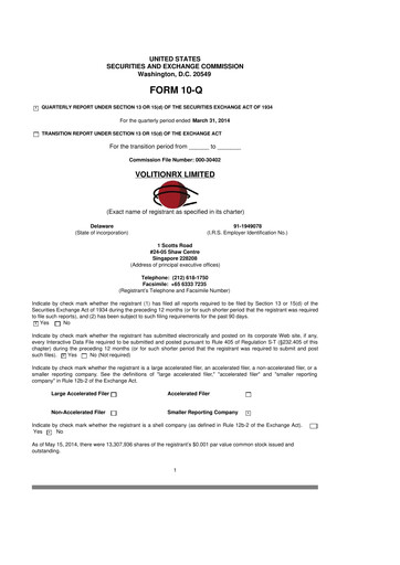 Vorschaubild VolitionRx 10-Q Quartalsbericht 2014 