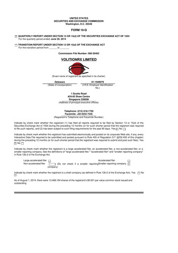 Vorschaubild VolitionRx 10-Q Quartalsbericht 2014 
