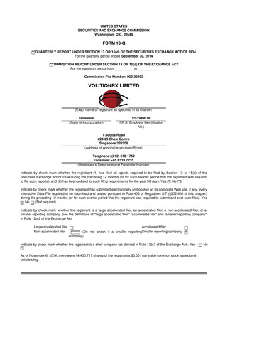Vorschaubild VolitionRx 10-Q Quartalsbericht 2014 