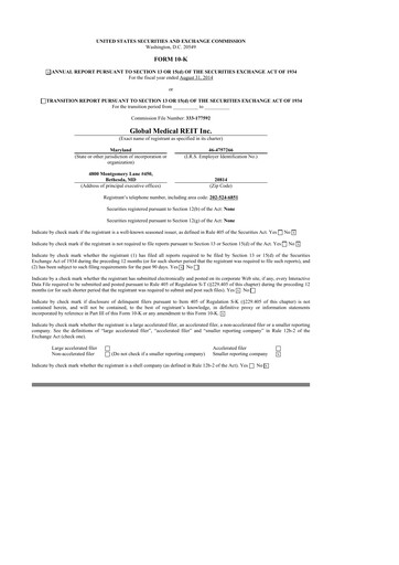 Miniature Global Medical REIT
 10-K Rapport annuel 