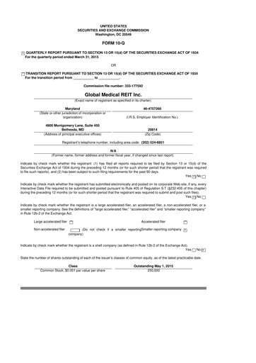 Vorschaubild Global Medical REIT
 10-Q Quartalsbericht 2015 