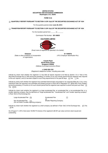 Vorschaubild VolitionRx 10-Q Quartalsbericht 2015 
