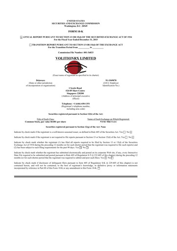 Thumbnail VolitionRx 10-K Annual Report 2015