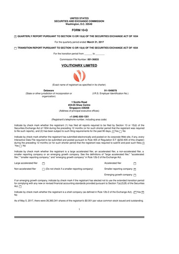 Vorschaubild VolitionRx 10-Q Quartalsbericht 2017 