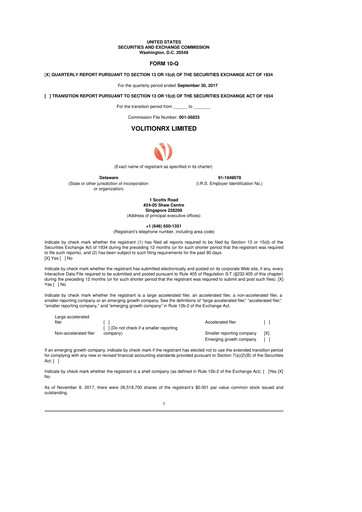 Vorschaubild VolitionRx 10-Q Quartalsbericht 2017 