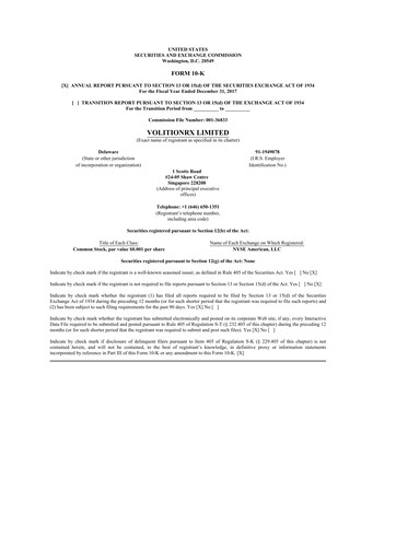 Thumbnail VolitionRx 10-K Annual Report 2017