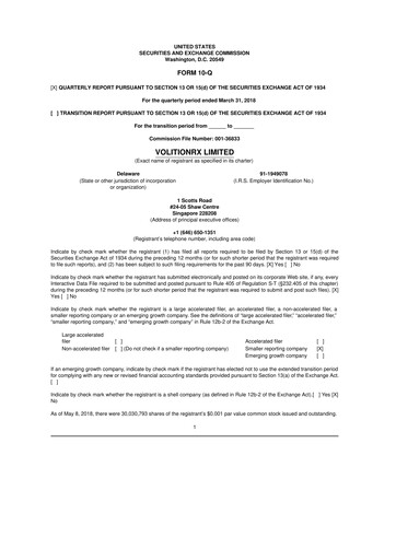Vorschaubild VolitionRx 10-Q Quartalsbericht 2018 