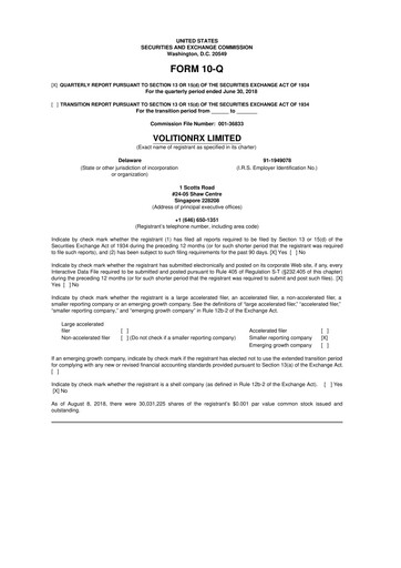 Vorschaubild VolitionRx 10-Q Quartalsbericht 2018 