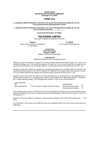 Vorschaubild VolitionRx 10-Q Quartalsbericht 2018 