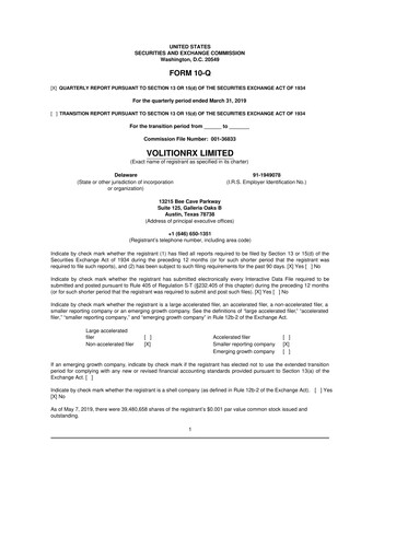 Vorschaubild VolitionRx 10-Q Quartalsbericht 2019 