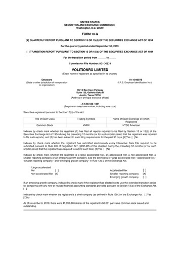Vorschaubild VolitionRx 10-Q Quartalsbericht 2019 