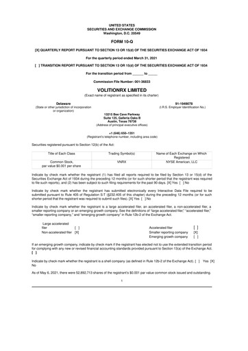 Vorschaubild VolitionRx 10-Q Quartalsbericht 2021 