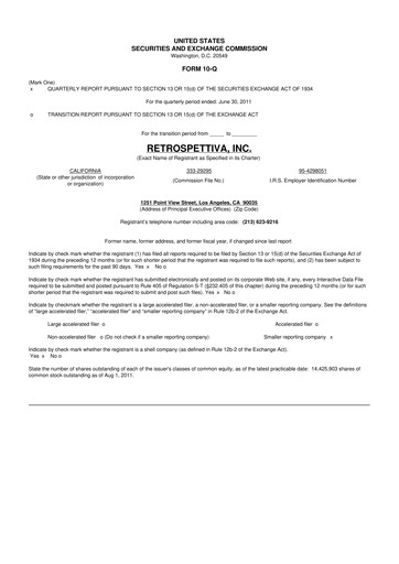 Thumbnail Outdoor Holding Company
 10-Q Quarterly Report FY 