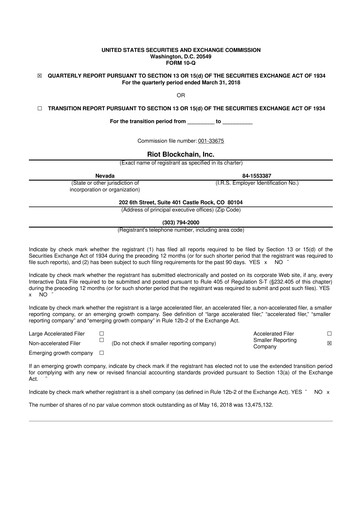 Thumbnail Riot Platforms 10-Q Quarterly Report FY2018 