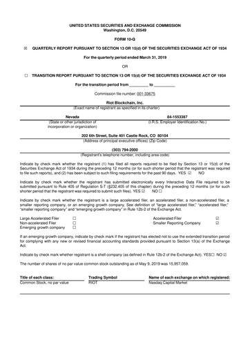 Thumbnail Riot Platforms 10-Q Quarterly Report FY2019 