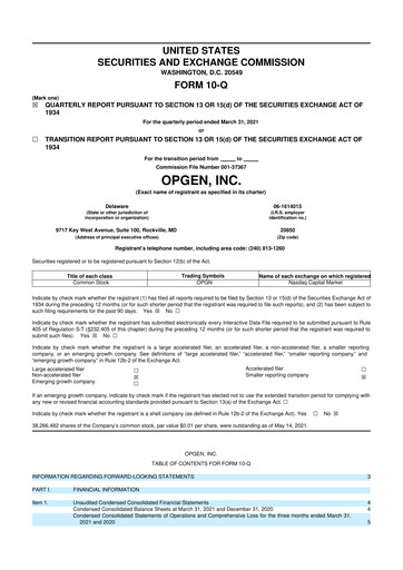 Thumbnail OpGen
 10-Q Quarterly Report FY2021 