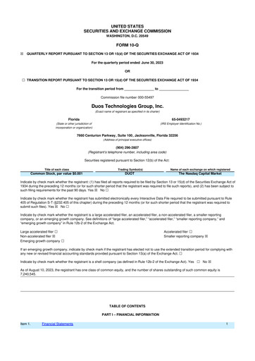 Vorschaubild Duos Technologies Group 10-Q Quartalsbericht 2023 