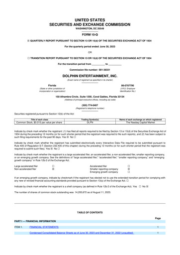 Thumbnail Dolphin Entertainment
 10-Q Quarterly Report FY2023 