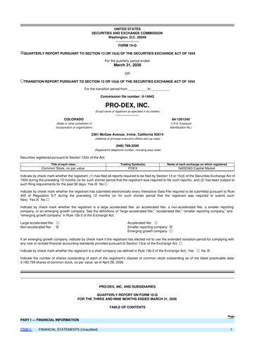 Miniature Pro-Dex 10-Q Rapport trimestriel  