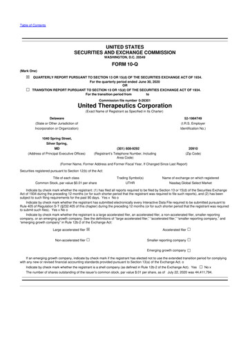 Thumbnail United Therapeutics 10-Q Quarterly Report FY2020 